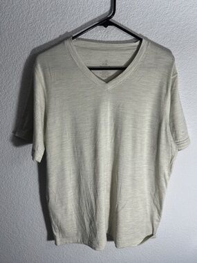 Woolx Ashton V Neck Beige t shirt Men's Large Merino Wool, Nylon, Spandex